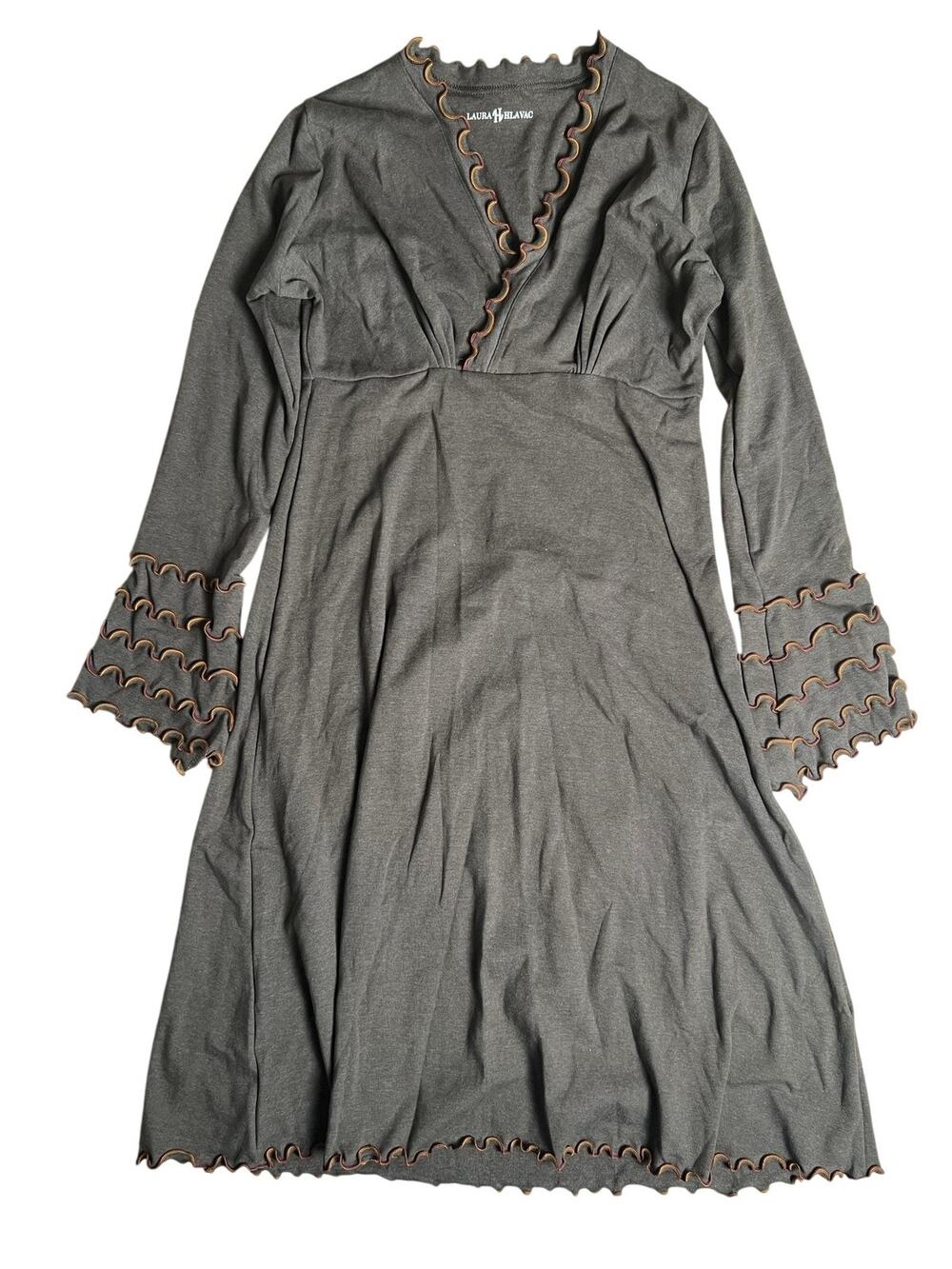 Laura Hlavac Dress Womens XL Gray Fit & Flare V-Neck Empire Waist Ruffle